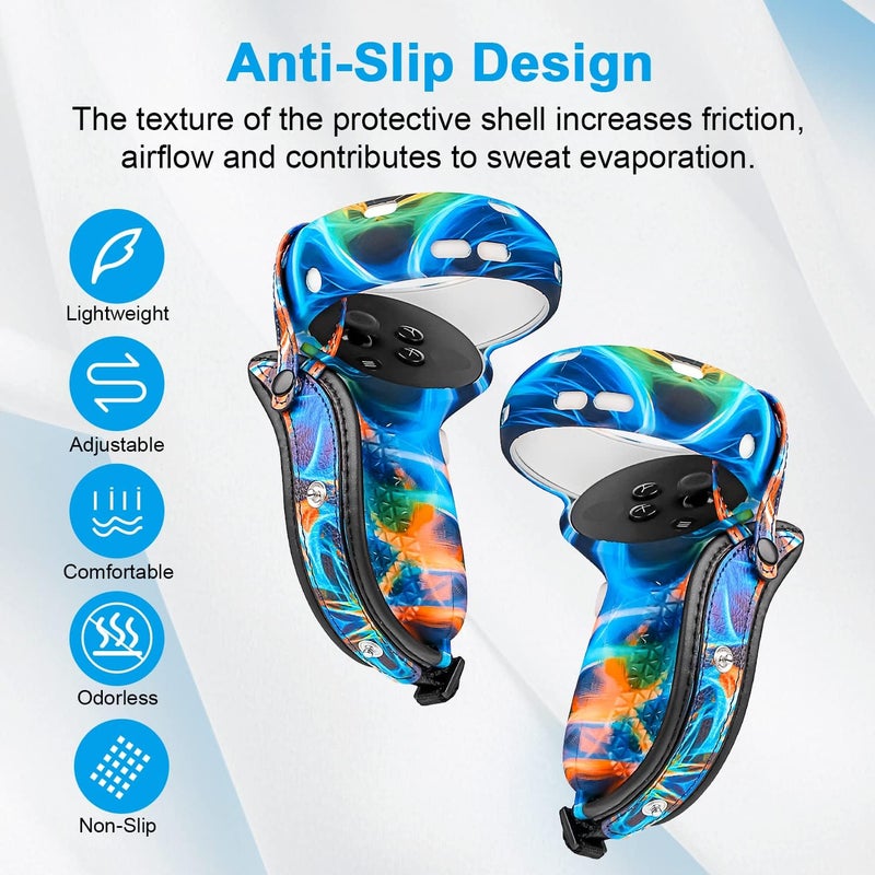 Relohas for Oculus Quest 2 Accessories, VR Accessory Set for Meta Quest 2, Include Controller Grip Leather Cover, VR Shell Cover, Face Cover, The Best Gifts for Christmas and Halloween(Aurora) - Image 2